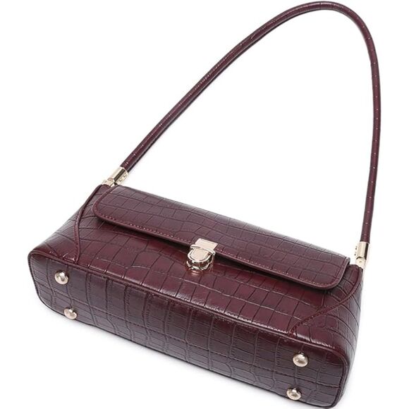 Women Crocodile Wine Red Imported Vintage Retro Classic Cute Mini Tote Bags - Picture 4 of 4